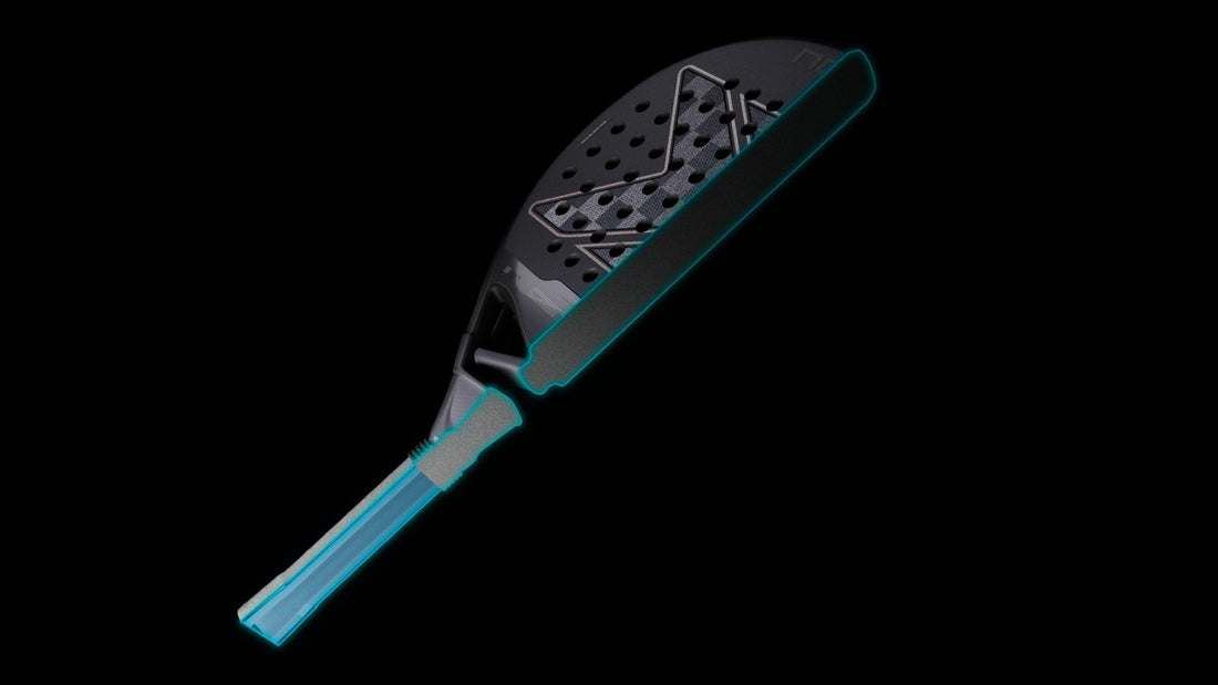 NOX VCS anti-vibration system inside the handle of a 2027 NOX padel racket