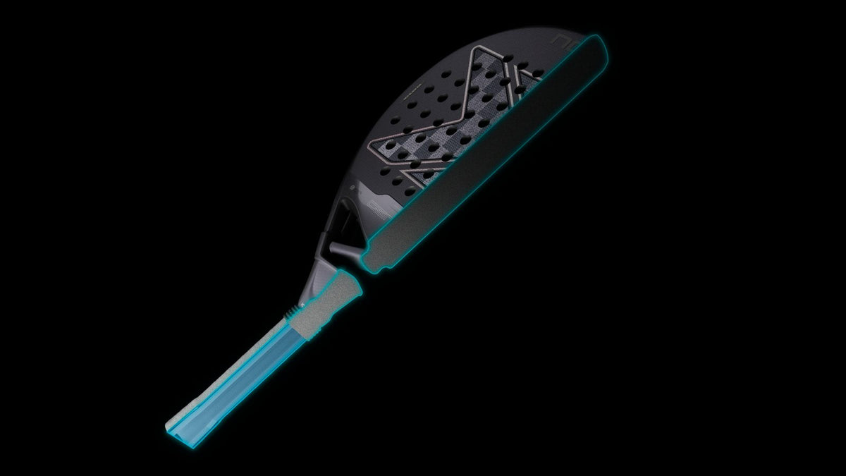 NOX VCS anti-vibration system inside the handle of a 2027 NOX padel racket