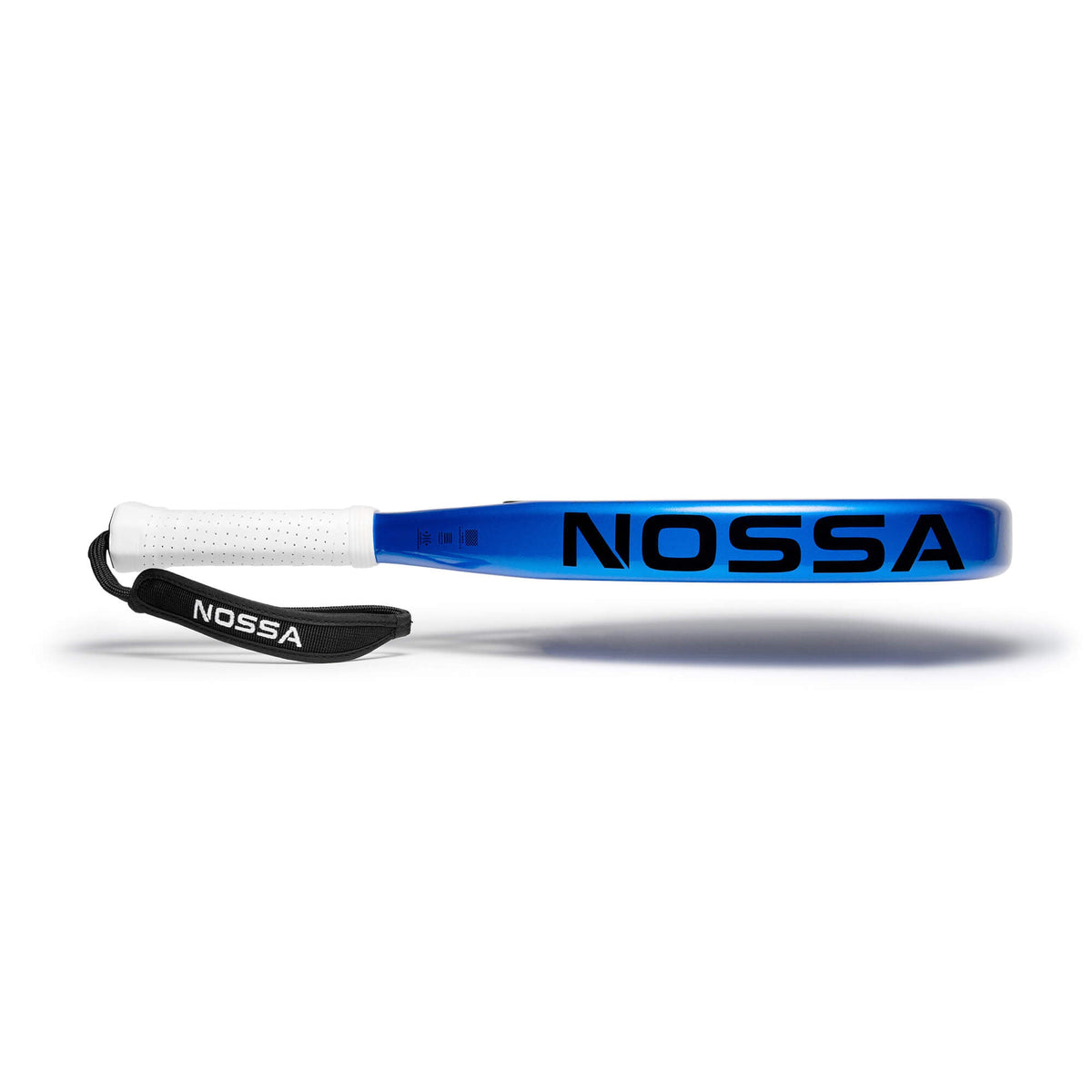 Side profile of the blue NOSSA Padel BASE padel racket