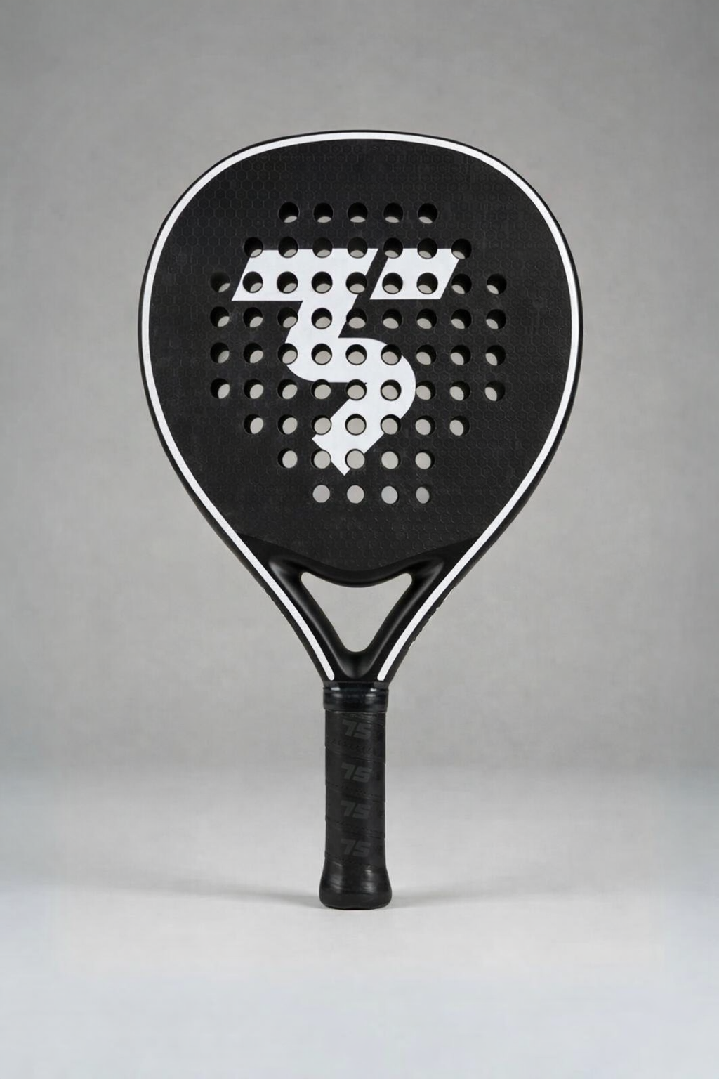 Third Shot 12K carbon padel racket in black with white TS logo, front view