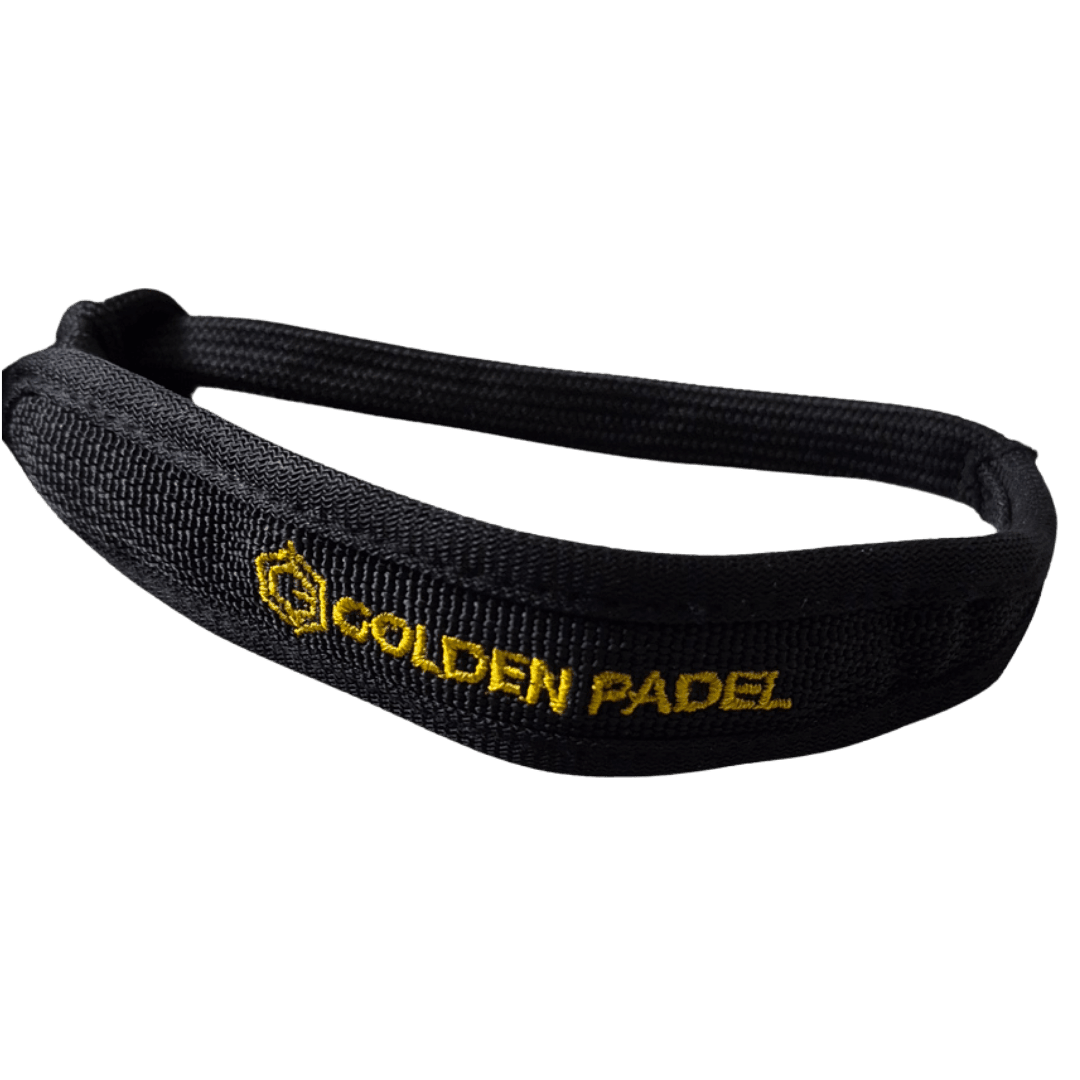 Golden Padel black headband with gold logo