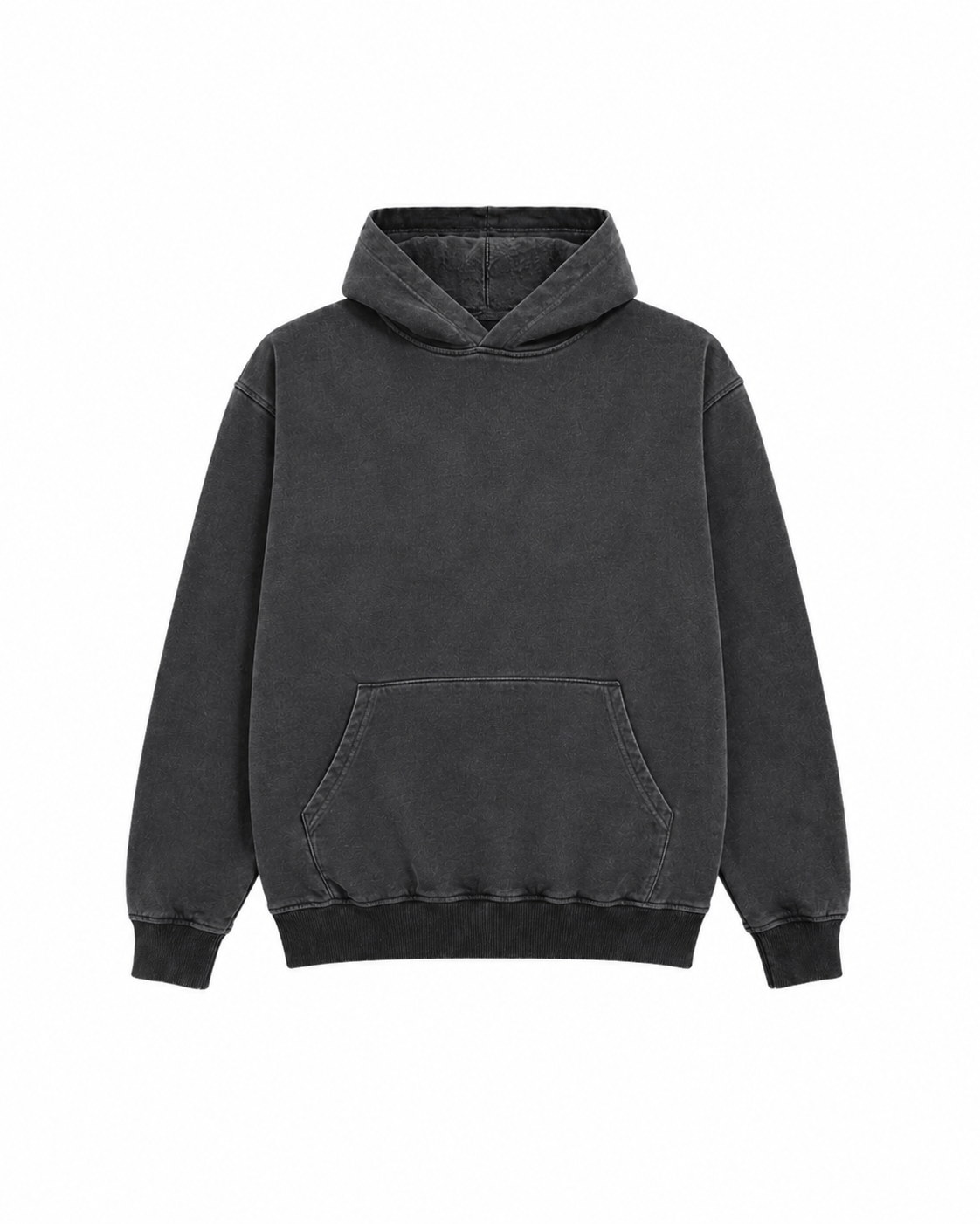 Third Shot heavyweight hoodie in washed charcoal, front view