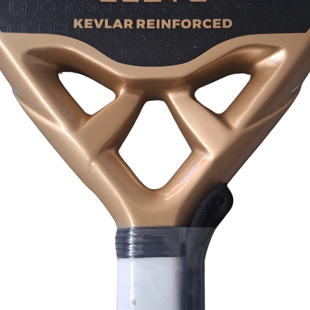 Close-up of the GP Pro Elite Kevlar reinforced gold throat