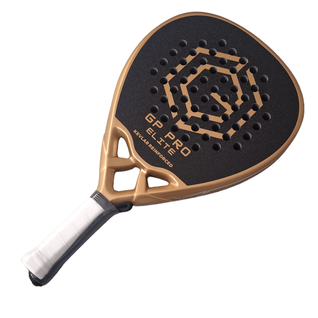 Golden Padel GP Pro Elite racket, angled view with white grip