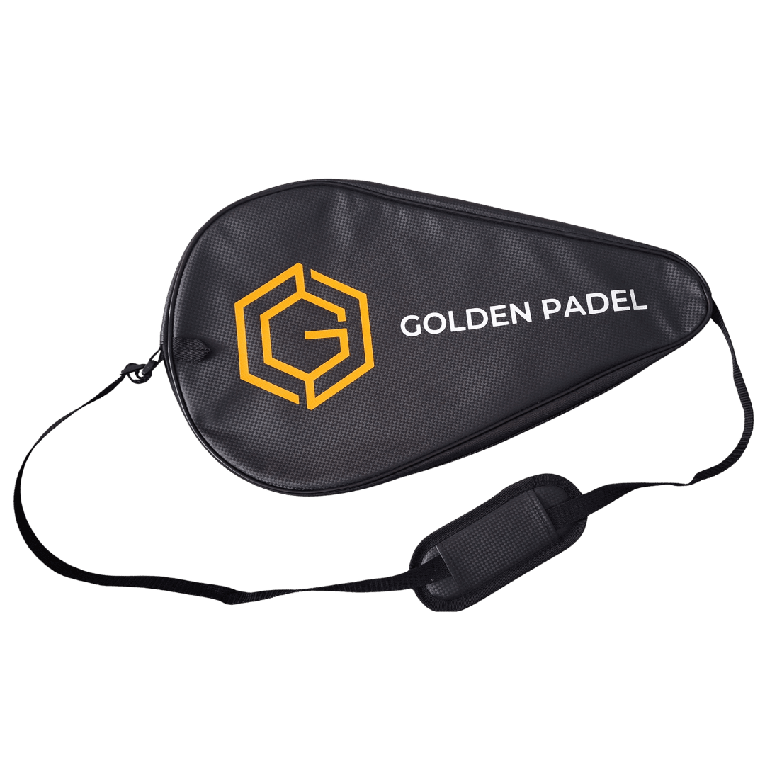 Golden Padel premium zip case in black with gold logo and strap