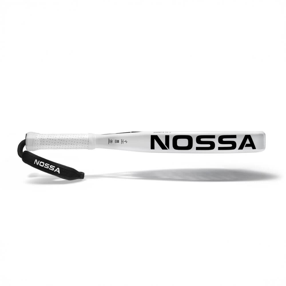 Side profile of the white NOSSA Padel CORE padel racket